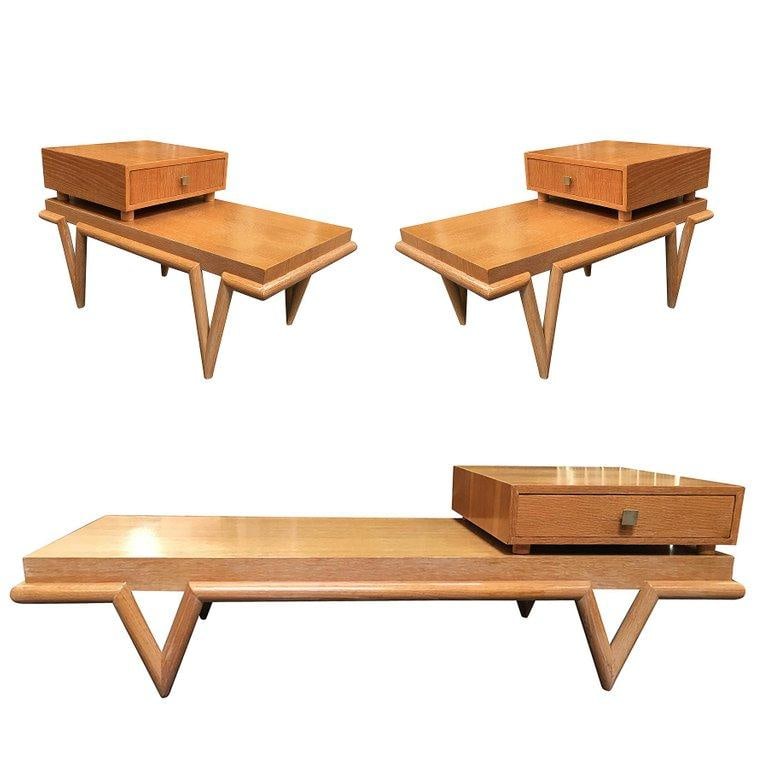 Custom Boutique Midcentury Coffee Table and Side Table Set with V Shaped Legs (1 of 19)