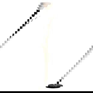 Sculptural Acrylic Floor Lamp by Rougier: About the Item This rare 1970s floor lamp by the Canadian manufacturer, Rougier, features leaf-shaped shafts elegantly rendered in ivory-toned acrylic. The acrylic envelops the brass base and black pa
