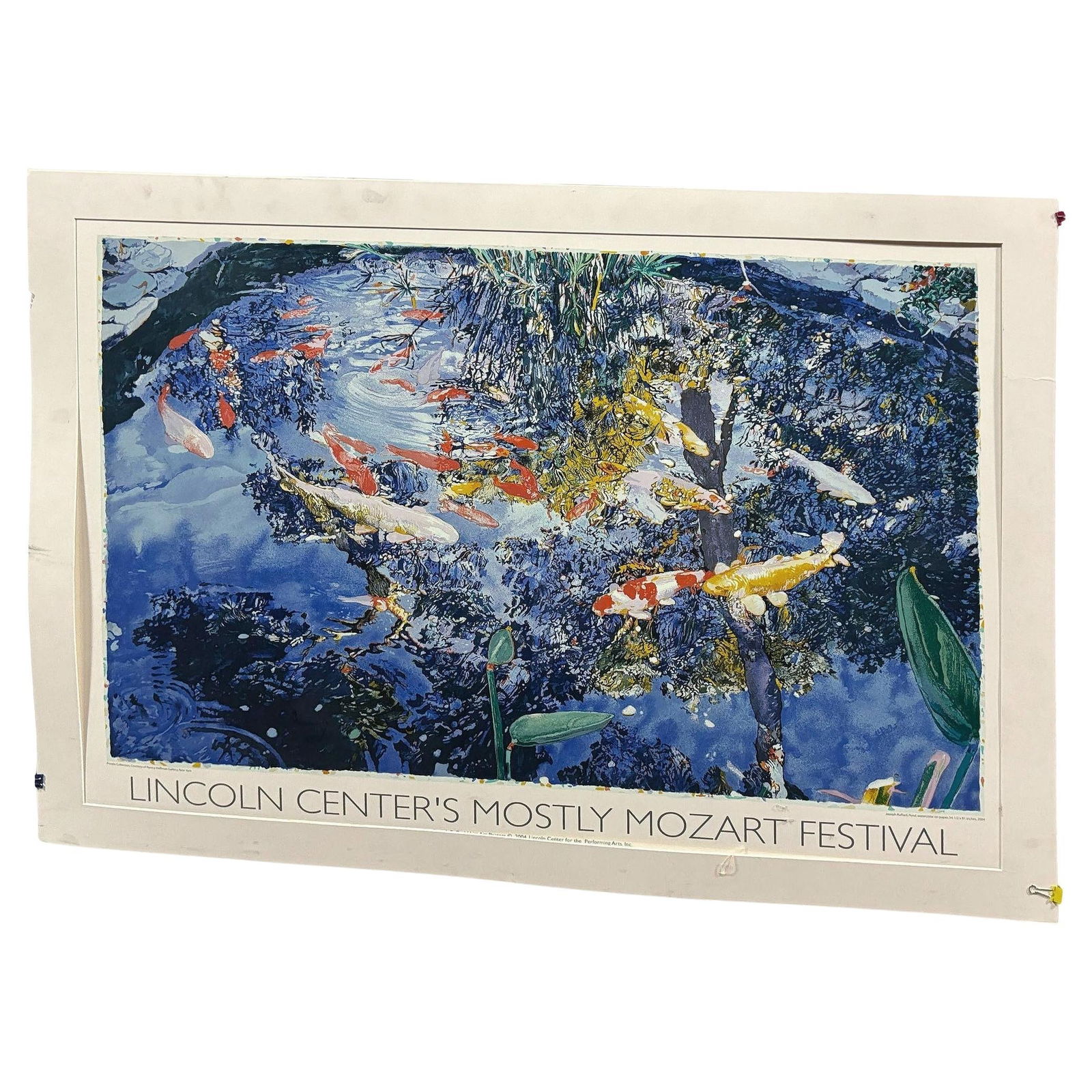 2004 Lincoln Center NYC "Mostly Mozart" Serigraph Print by Joseph Raffael: About the Item Lincoln Center Mostly Mozart Serigraph Print with Joseph Raffael's "Pond" feature as the main artwork. Published by the Lincoln Center in NYC for the Mostly Mozart Festival in 2004. Thi