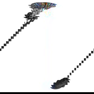 Edgar Brandt Style Hand Casted Bronze Snake Floor Lamp W/ Stained Glass Shade: About the Item Custom snake lamp stylized after the original designed (sculpted) concept of Edgar Brandt. Depicts a highly detailed snake coiled around a stained glass shade with an open mouth, exposi