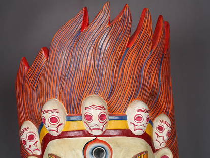 25" Wooden Bhairava Mask Sculpture: Title: 25" Wooden Bhairava Mask Sculpture Description: Wood Dimensions 27 inch Height X 16 inch Width X 5 inch Depth Weight: 3.60 kg Additional Information: Sitatapatra or Ushnishasitatapatra is a mig