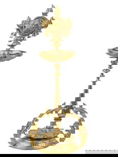 6" Small Vishnu-Chakra Lamp With Three Sprigs of Vine At Base: Title: 6" Small Vishnu-Chakra Lamp With Three Sprigs of Vine At Base Description: BRONZE Height: 17 inch Width: 6.7 inch Depth: 6.7 inch Weight: 3 kg Additional Information: An elegant bronze lamp to
