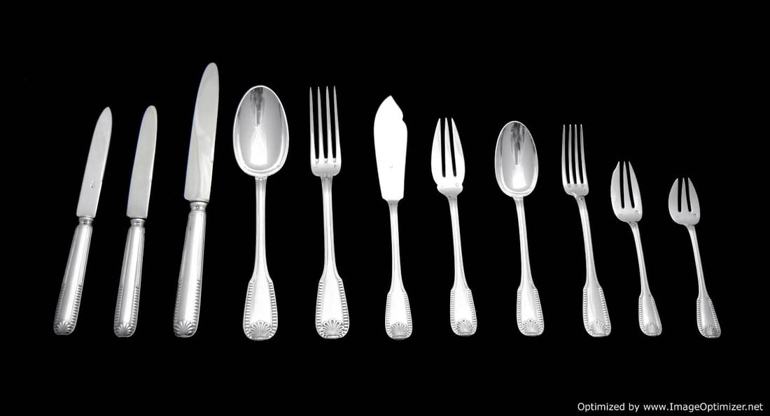LEGRENDE - 72 pc. FRENCH ANTIQUE STERLING SILVER FLATWARE SET, 1850-1899: Title: LEGRENDE - 72 pc. FRENCH ANTIQUE STERLING SILVER FLATWARE SET, 1850-1899 Description:A Magnificent Starter Set - 71pc. Sterling Silver Flatware Set by Noted French Silversmith "Charles Legendre