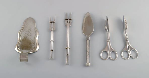 Scandinavian silversmith. Six serving parts in plated silver (alpacca). Mid-20th century.: Title:Scandinavian silversmith. Six serving parts in plated silver (alpacca). Mid-20th century. Description:Scandinavian silversmith. Six serving parts in plated silver (alpacca). Mid-20th century. Th