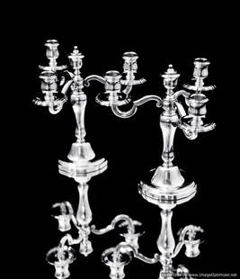 CHRISTOFLE COLLECTION GALLIA - A STUNNING PAIR OF 3-CANDLE CANDELABRA IN LIKE NEW CONDITION + WRAPS: Title: CHRISTOFLE COLLECTION GALLIA - A STUNNING PAIR OF 3-CANDLE CANDELABRA IN LIKE NEW CONDITION + WRAPS !! Description:Direct from Paris,a Magnificent Pair of Louis XVI Silver Plate 3-Candle Candel