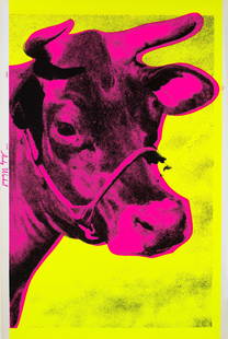 Andy Warhol Cow Poster: Title: Andy Warhol Cow Poster Description: Andy Warhol Cow Poster measuring at 46x29 inches Date: 1971 Material: Fine Art Paper Additional Information: Possible Reproduction/Printed Later Reserve: $90