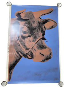 Andy Warhol Cow Poster: Title: Andy Warhol Cow Poster Description: Andy Warhol Cow Poster measuring at 46x29 inches Date: 1971 Material: Fine Art Paper Additional Information: Possible Reproduction/Printed Later Reserve: $90