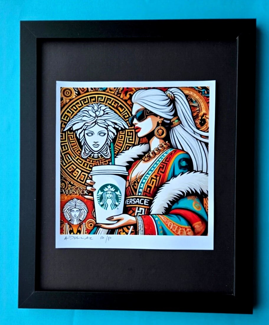 ALEXANDER DULAC | COFFEE VERSACE Hand Signed Authentic Print Ed of 10 | COA: My art is a celebration of the grandeur and splendor of the Legends of our Time. Through my portraits, I seek to immortalize those who not only define but also inspire aspiration and luxury in our con