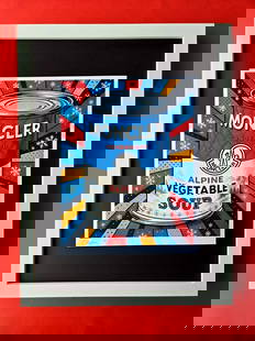 CHIARA BELLINI + MONCLER ALPINE VEGETABLE SOUP Hand Signed Print LtdEd COA: In her latest project, Chiara Bellini launched a collection of pop art-inspired soup cans titled Luxury Soup Cans. Inspired by pop art icons like Andy Warhol and his famous soup can series, Bellini re