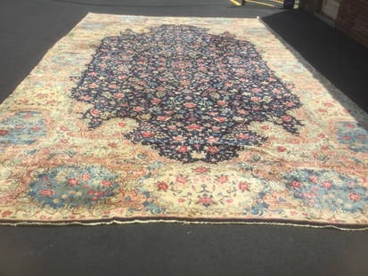 Antique Large size Ravar Kerman rug-2169: Title: Antique Large size Ravar Kerman rug-2169 Description:Beautiful all over persian kerman Lavar rug from southwest persia, all over floral desig on blue field, size 11 ft. 8 inches by 19 ft. 1 inc