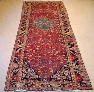 PERSIAN BIJAR RUG 4'10" x 11'4": Title: PERSIAN BIJAR RUG 4'10" x 11'4" Description:ANTIQUE DETAILED FINE CLASSIC VILLAGE WOVEN PERSIAN BIJAR RUG with exact size of 4'10" x 11'4" Highly detailed allover design field fine and delicate