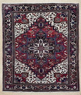 Persian Heriz Hand Knotted Oriental Rug 7'1" x 9'5": Title:Persian Heriz Hand Knotted Oriental Rug 7'1" x 9'5" Description:&#8226; Rug Number: A57 &#8226; Country of Origin: Iran &#8226; Style, Design: Persian, Heriz, Tribal, Geometric &#8226; Size (Ft)