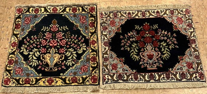 Two Similar PERSIAN BIJAR Rugs 1’9”x1’8”: Title: Two Similar PERSIAN BIJAR Rugs 1&#8217;9&#8221;x1&#8217;8&#8221; Description:Two Similar old PERSIAN BIJAR Rugs, Hand Woven,knotted , Multi veggie dyed color, natural wool woven on cotton,,Full