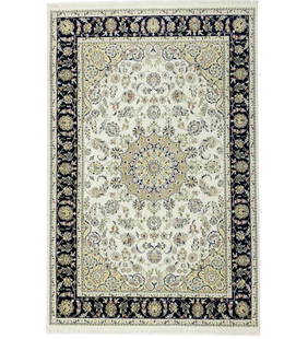Cream Floral 6X9 Indo-Nain Oriental Rug: Title: Cream Floral 6X9 Indo-Nain Oriental Rug Description:Handmade 6X9 cream oriental rug made with vegetable dyes (fine wool pile and cotton foundation), superior knot count, and appealing ancient d