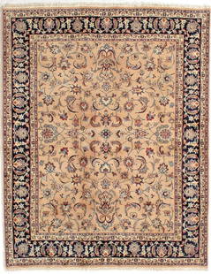Persian Mashad Hand Knotted Rug 6'6" x 8'2": Title:Persian Mashad Hand Knotted Rug 6'6" x 8'2" Description:&#8226; Rug Number: 339747 &#8226; Country of Origin: Iran &#8226; Style, Design: Persian Mashad, All-Over, Floral &#8226; Size (Ft): 6'6"