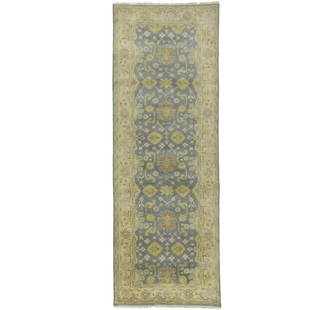 Gray Floral 4X12 Oushak Chobi Oriental Runner Rug: Title: Gray Floral 4X12 Oushak Chobi Oriental Runner Rug Description:Hand Knotted 4X12 gray oriental runner made with natural dyes (fine wool pile and cotton foundation), superior knot count, and allu