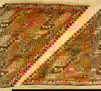 PERSIAN SHRAZ RUG 1'11" x 2': Title: PERSIAN SHRAZ RUG 1'11" x 2' Description:OLD, ANTIQUE HIGHLY DETAILED DESIGN SHIRAZ QASHKAI NOMADIC RUG ( with size of 1'11" x 2' Highly detailed design ....Natural dye wool ..Colors including