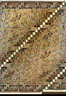 9' x 12' Happy Needlepoint Rug Handwork Art 11410: Title:9' x 12' Happy Needlepoint Rug Handwork Art 11410 Description:Size in Feet: Width: 9' x Length: 12' Size in Inches: Width: 108 in x Length: 144 in Colors: Wheat Brown, Ivory, Black Weave: 100% H