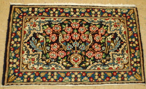 Persian KERMAN RUG 1'10" x 3': Title: Persian KERMAN RUG 1'10" x 3' Description:OLD,ANTIQUE ROOM SIZE Persian LAVAR KIRMAN ORIENTAL RUG GREAT DECORATIVE COLORS ......HIGH KPSI.........great size is 1'10" x 3'......great birds,flowe