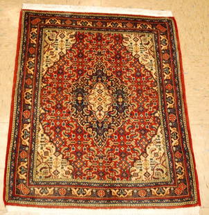 Persian SAROUK RUG 2'2" X 2'8": Title: Persian SAROUK RUG 2'2" X 2'8" Description:OLD, ANTIQUE HIGHLY DETAILED DESIGN Persian SAROUK ORIENTAL RUG,,, with exact size of 2'2" X 2'8" .......Red background with Wool woven on cotton foun