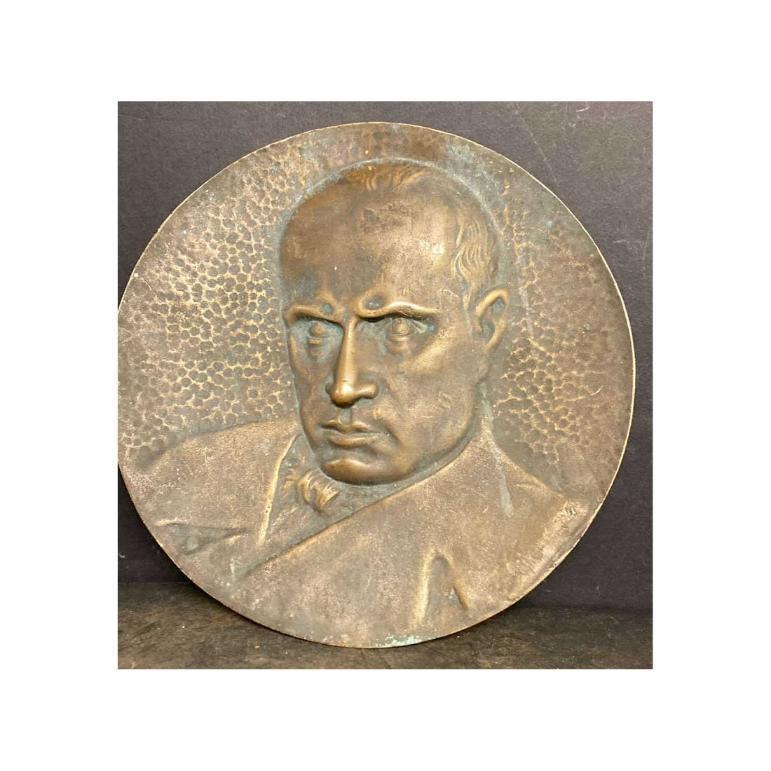 Bronze plate with effigy of the Duce Benito Mussolini (1 of 3)