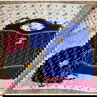 Chanel Silk Pink Black Blue Scarf: Pre-Owned 100% Authentic Chanel Silk Pink Black Blue Scarf RATING: B...Very Good, well maintained, shows minor signs of wear MEASUREMENTS: H 36 '' x L 36'' MATERIAL: 100% Silk Dry Clean Only COLOR: bl