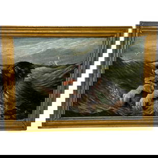 Marine Oil Painting Saint Bernard Dog Swamped Shipwrecked Approaching New York: Marine Oil Painting Saint Bernard Dog Swamped Shipwrecked Approaching New York 1 Fine Dramatic British Victorian Impressive Marine Oil Painting Saint Bernard Dog Swamped Shipwrecked Approaching New Yo