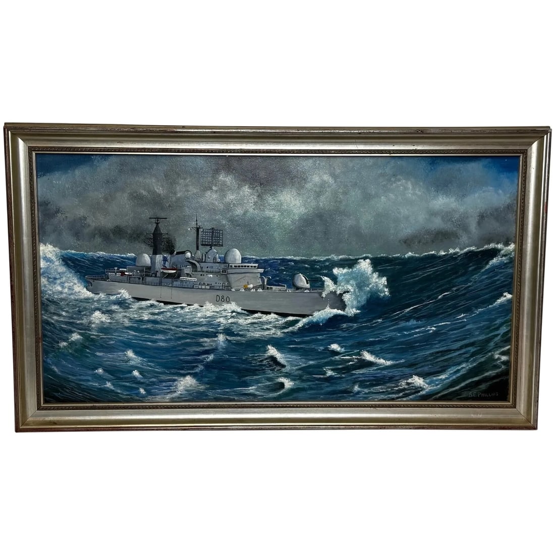 Moments Before the Exocet Storm HMS Sheffield Under Captain Salt Falklands War: Moments Before the Exocet Storm HMS Sheffield Under Captain Salt Falklands War 1 Large Historic Dramatic British Naval Marine Oil Painting HMS Sheffield Destroyer Ship Moments Before The Exocet Missil