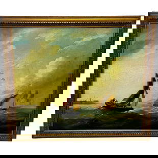Marine Georgian Early 19th Century French Fishing Boat Heading Out Brisk Winds: Marine Georgian Early 19th Century French Fishing Boat Heading Out Brisk Winds 1 Marine Georgian Oil Painting Early 19th Century French Fishing Boat Heading Out In Brisk Winds Rough Seas Off Coast. Im