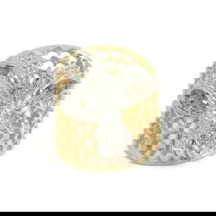 Vintage Two-Tone Diamond Bow Filigree Long Ring 14K Yellow White Gold, 8.49 Gram: Vintage Two-Tone Diamond Bow Filigree Long Ring 14K Yellow White Gold, 8.49 Gram Make a statement with this unique ring. Please let us know if you have any questions. Diamonds: 22 round single cuts an