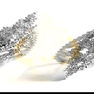 Vintage Diamond Cluster Two-Tone Statement Ring 14K Yellow White Gold, 4.18 Gram: Vintage Diamond Cluster Two-Tone Statement Ring 14K Yellow White Gold, 4.18 Grams This ring is a beautiful and unique ring! Please let us know if you have any questions. Diamonds: 24 round single cuts