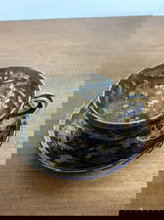 Cobalt Japanese Satsuma Cup & Saucer: The saucer measures 5 1/2” and is marked. The cup measures 4 5/8” x 1 7/8” and is marked. The set has no chips, cracks or repairs Shipping: Domestic: Flat-rate of $15.00 to anywhere