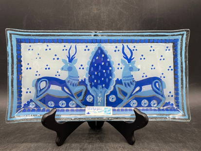 Andreas Meyer Judaica Blue Deer Fused Glass • Nahariya •Hand Made Israel •Signed: Title: Andreas Meyer Judaica Blue Deer Fused Glass • Nahariya •Hand Made Israel •Signed Date/Period: Approx. 1990's Dimension: Approx. 9.5" x 5" Material: glass Additional Informatio