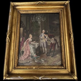 Original Vintage Painting on wood Romantic Scene signed
