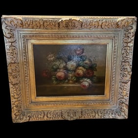 Vintage original oil painting Bouquet De Fleurs flowers