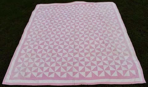 1930's Signed Ina Kimble PINK PINWHEEL Quilt 78" x 86"