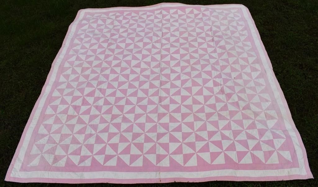 1930's Signed Ina Kimble PINK PINWHEEL Quilt 78" x 86" (1 of 4)