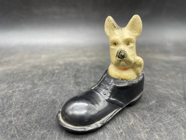 1930's Japan Sheep Dog in Men's Dress Shoe Miniature Collectible