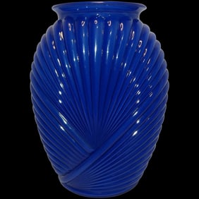 1980’s Geometric Art Deco Style Royal Blue Ribbed Table Vase