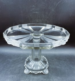 Antique 1882 Glass Cake Stand Pedestal Salver 10" Clear Ribbon Adam's & Co