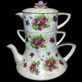 Vintage Japanese Hand Painted Stackable Teapot with Sugar and Creamer