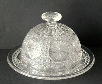 Antique pressed glass domed lid butter dish.