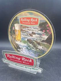 1970s RARE ROLLING ROCK PREMIUM BEER CLEAR PLASTIC NAPKIN HOLDER