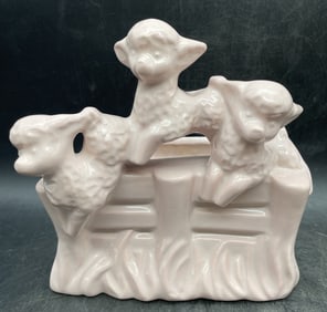 HAEGAR 3505 Early 1950's Three Lamb's Jumping Over Fence Pink Planter