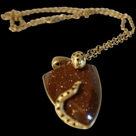 vintage Gold Stone SNAKE Necklace w/ Pave crystals