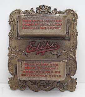 Advertising Gas Stove Cast Iron Match Safe 1888: Title: Advertising Gas Stove Cast Iron Match Safe 1888 Dimension: 10 &#190;&#8221; tall x 8 &#189;&#8221; wide x 3 &#188;&#8221; deep. Date: Circa 1888. Additional Information: Incredible VERY LARGE M