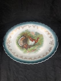 Antique Sterling China Porcelain Turkey Platter