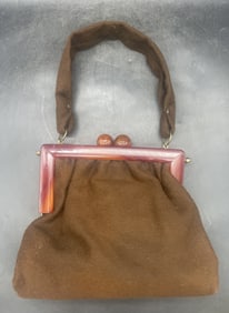 Vintage Bobbie Jerome Black Purse Handbag w/ Tortoise Bakelite Frame
