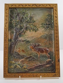 Antique Elk Cast Iron B&H Plaque Folk Art