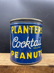 HTF 1938 LARGE ONE POUND PLANTERS COCKTAIL PEANUT KEY-WIND TIN